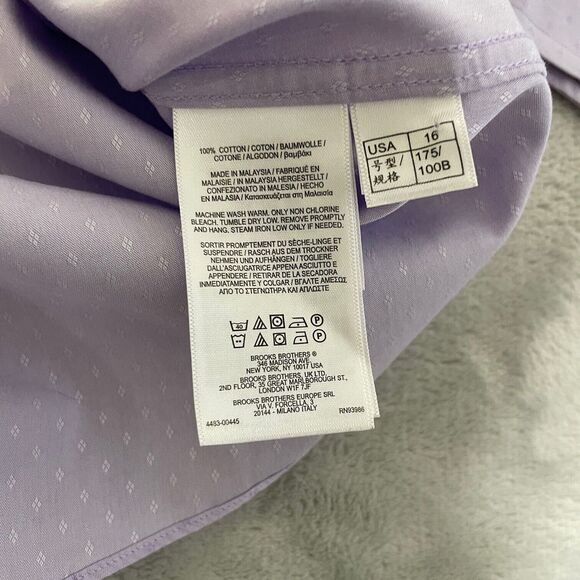 Brooks Brothers Shirt Mens 16-2/3 Purple Diamond Print Button Up Regent Non Iron - Picture 6 of 9